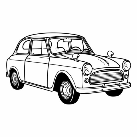 Retro car on a white background in sketch style.