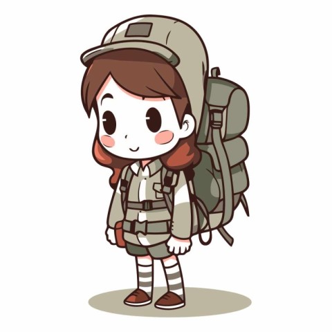 Tourist girl with backpack of a hiker.