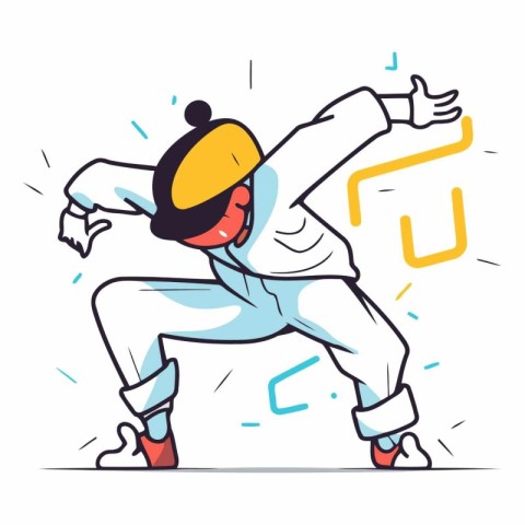 Dancing breakdance man in cartoon style.