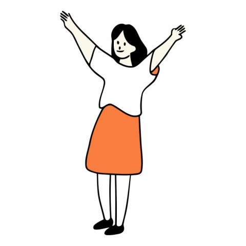 Vector illustration of a happy woman with arms raised in the air