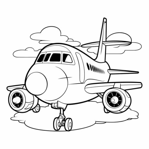 Illustration of a Cartoon Airplane on the Ground with Clouds in