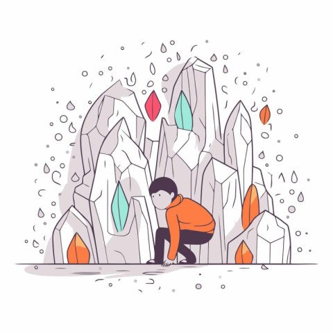 Vector illustration of a man climbing on the rocks in the mounta