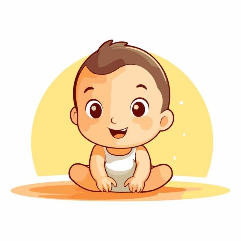 Cute baby boy sitting on the floor. Vector cartoon illustration.