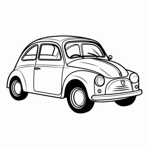 Retro car isolated on white background in sketch style.