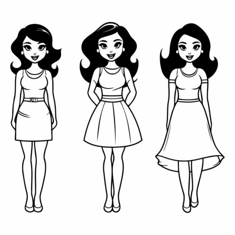 beautiful women avatar cartoon character black and white vector