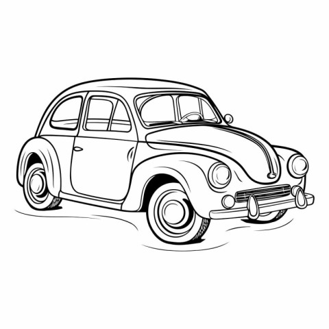 Retro car. Hand drawn vector illustration isolated on white back