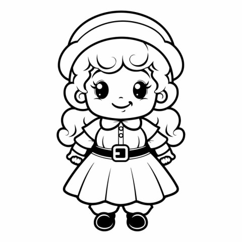 Black and White Cartoon Illustration of Cute Little Girl Charact