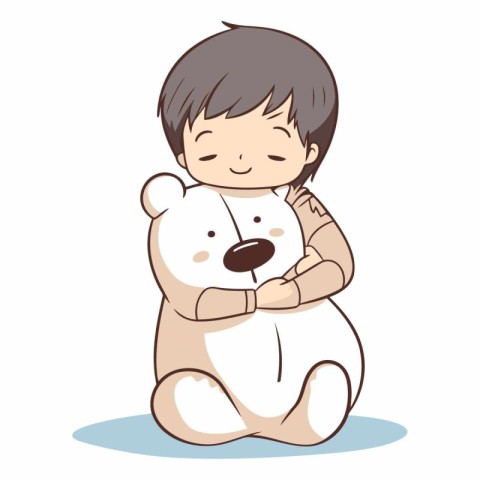 Cute little boy hugging a teddy bear.