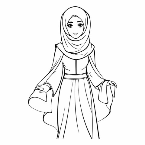 Arabic woman in hijab with a bag. Hand drawn vector illustration