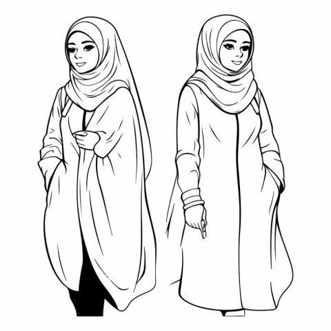 Arabic women in traditional clothes in a sketch style.