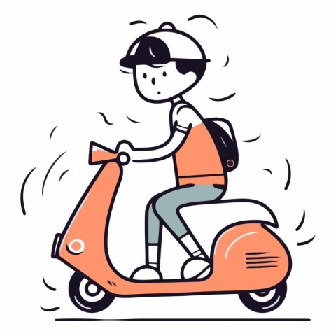 Cartoon delivery man on scooter of courier.