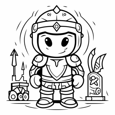 Cartoon illustration of a boy knight. Coloring book for children