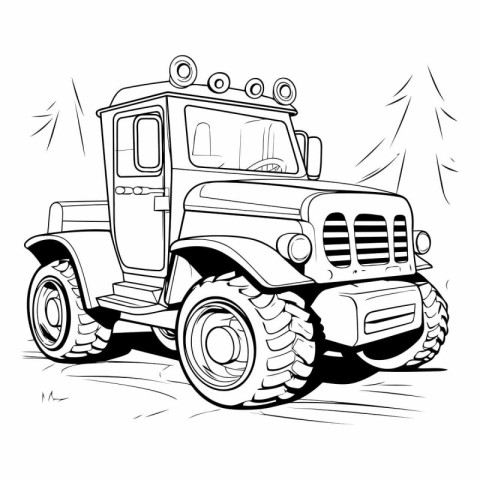 Vector illustration of a monster truck in black and white colors