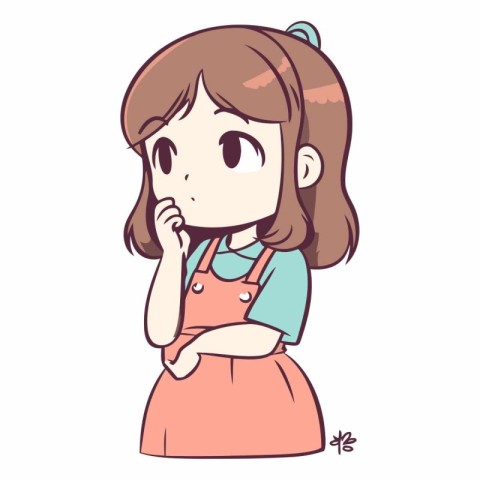 A girl wearing a pink apron is having a toothache.