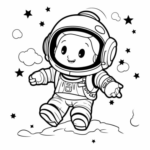 Cute astronaut in space suit for coloring book.