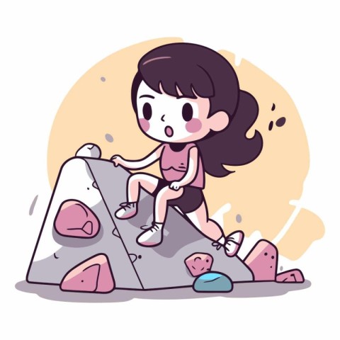 Illustration of a young woman climbing a rock in a playground.