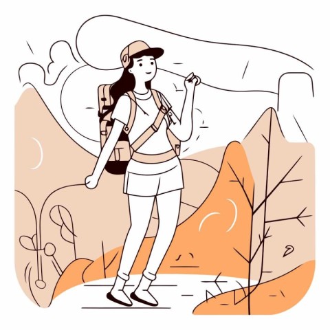 Hiker woman with backpack hiking in the mountains.