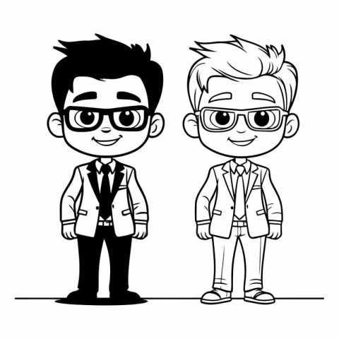 cute little boy and boy with glasses and jacket cartoon vector i