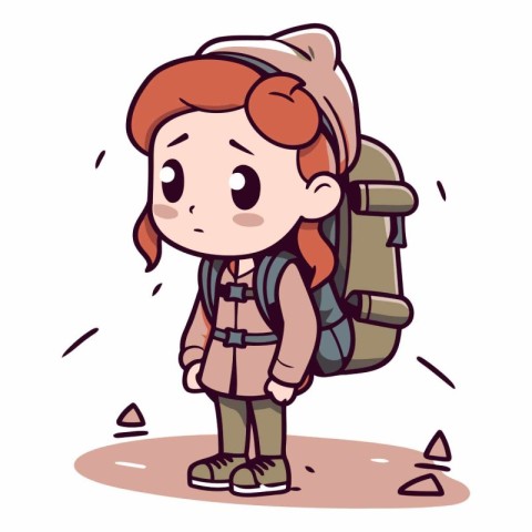 Illustration of a Little Girl Hiking with a Backpack Vector