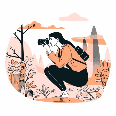 Vector illustration of a girl with a camera on a background of n