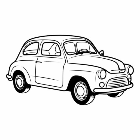 Retro car isolated on white background in sketch style.