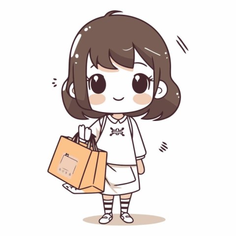 Cute school girl holding shopping bag of cute school girl.