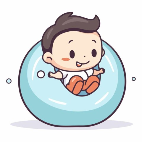 Illustration of a cute baby boy floating on an inflatable ring.