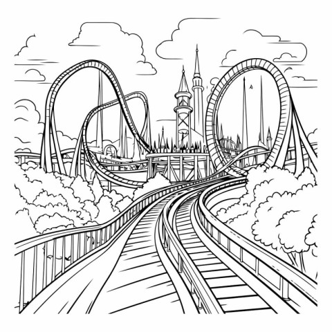 Amusement park. rollercoaster. hand drawn vector illustration