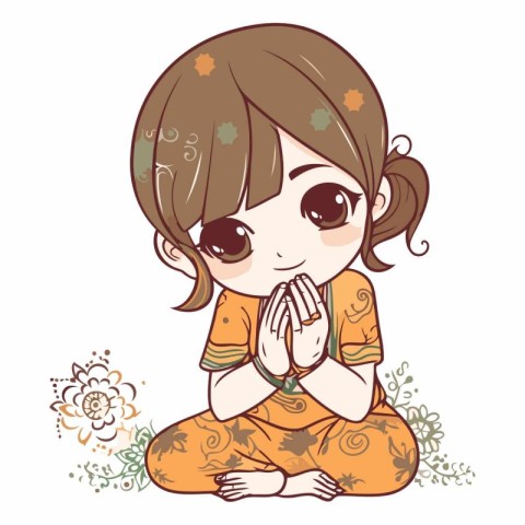 Cute little girl praying in the lotus position.