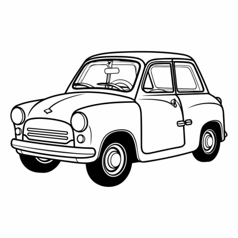 Retro car isolated on white background. Hand drawn vector illust