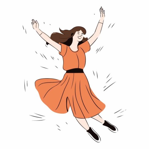 Illustration of a happy young woman jumping in the air.