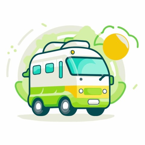 Vector illustration of camper van in flat style on white backgro