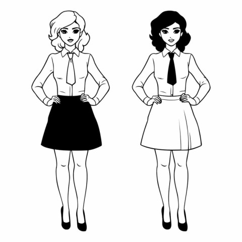 Fashion woman cartoon in black and white colors vector illustrat