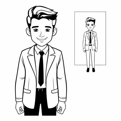 businessman avatar cartoon character black and white isolated ve