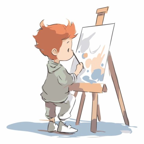 Illustration of a Cute Little Boy Drawing on an Easel