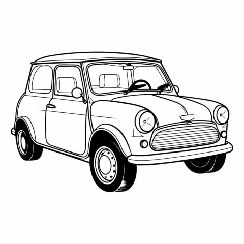 Retro car isolated on white background. Hand drawn vector illust