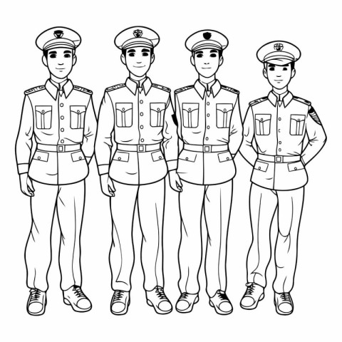 Vector illustration of a group of police officers standing in li