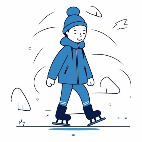 Vector illustration of a boy skating on ice. Winter sport activi