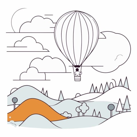 hot air balloon in the landscape vector illustration graphic des