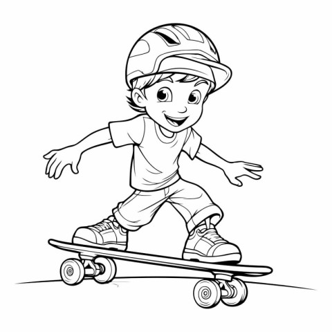 Boy riding skateboard. Black and white vector illustration for c