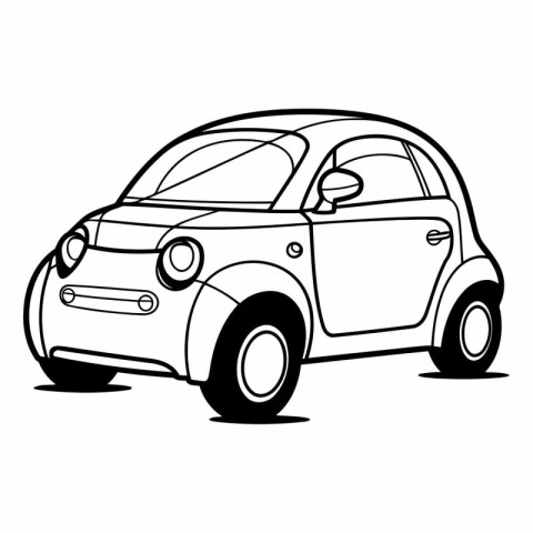 Black and white vector illustration of a cartoon car on a white