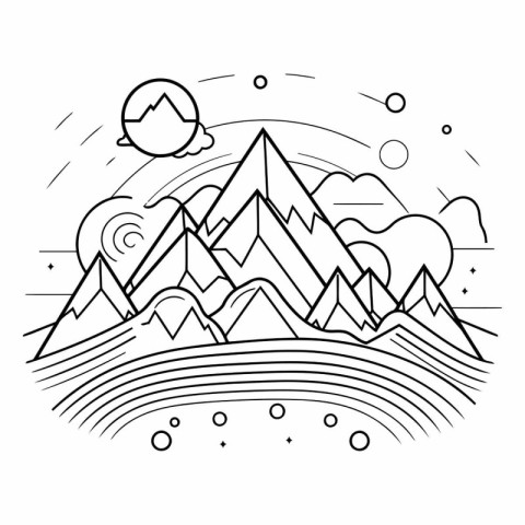 Line art mountain landscape for your graphic design project.