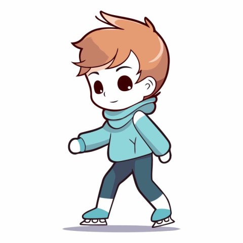 Cute boy skating on ice. Cartoon vector illustration isolated on