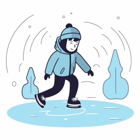 Vector illustration of a boy skating on ice. Winter sport activi