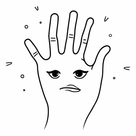 Black and white vector illustration of a human hand showing stop