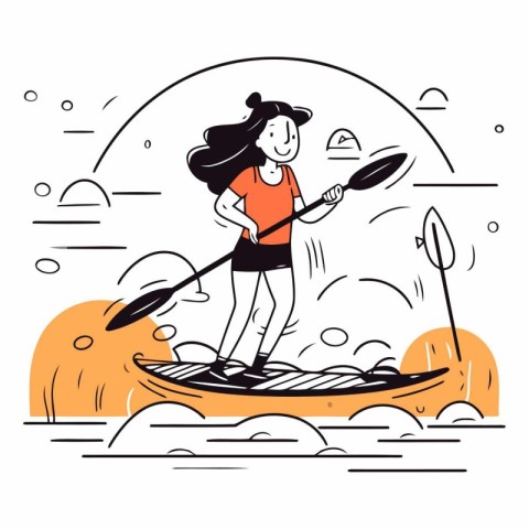 Woman paddling on a kayak in the river.