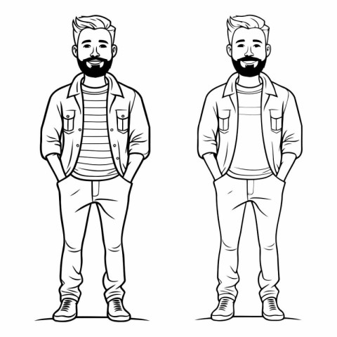 Vector illustration of a bearded hipster man in a sweater and je