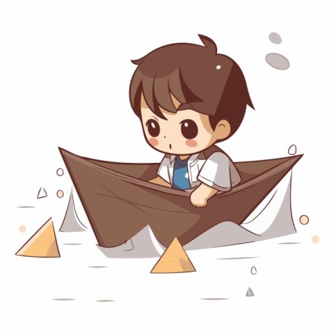 Illustration of a Kid Boy Wearing a Folded Paper Boat