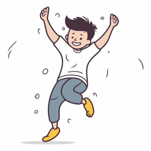 Happy boy jumping vector illustration. Cartoon happy boy jumping