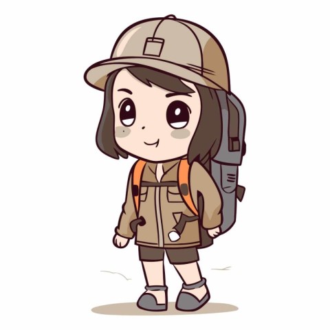 Illustration of a Cute Little Girl Wearing a Backpack